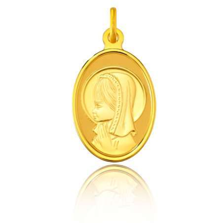 Medalla Oro Primera Ley 18K Virgen niña ovalada