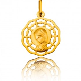 Medalla calada de Oro Primera Ley 18K Virgen niña con trenza