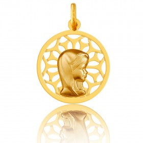 Medalla de Oro Primera Ley 18K con orla Virgen niña