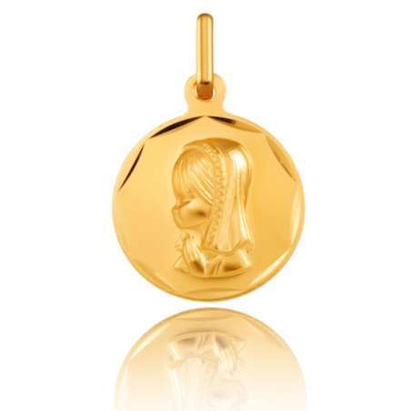 Medalla de Oro Primera Ley 18K  Virgen niña redonda