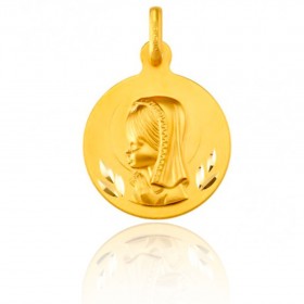 Medalla comunión de Oro Primera Ley 18K  Virgen niña redonda