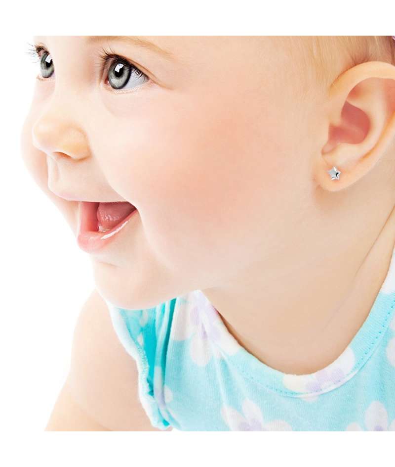 Pendientes  bebé Oro blanco 18k estrella 3 mm