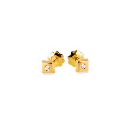 Pendientes bebé cuadrados de Oro amarillo 18K con circonitas 3mm