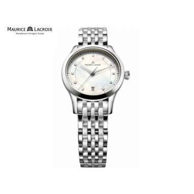 Reloj Maurice Lacroix Les Classiques LC1026-SS002-170 de acero con esfera de nácar e índices de diamante.
