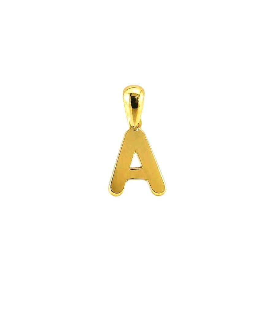 Colgante con letra A de oro amarillo de 18 quilates con acabado pulido y diseño moderno.