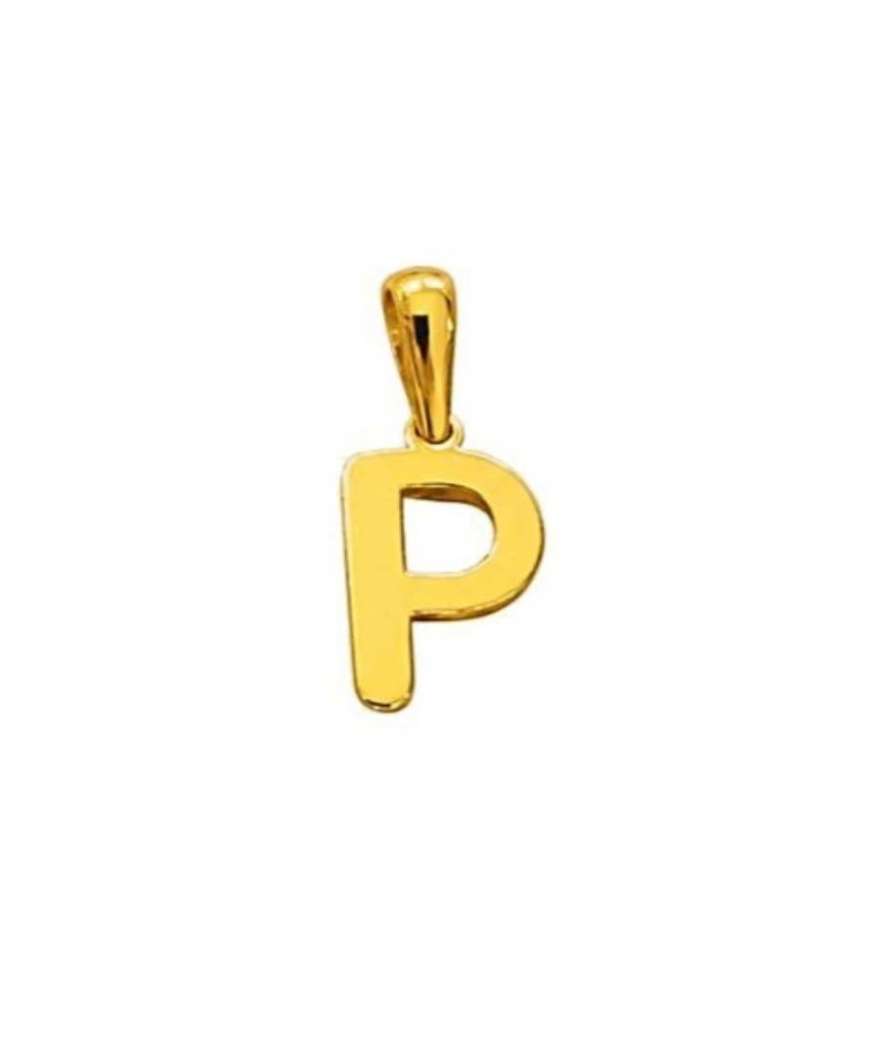 Colgante con letra P de oro amarillo de 18 quilates con diseño moderno y acabado pulido.